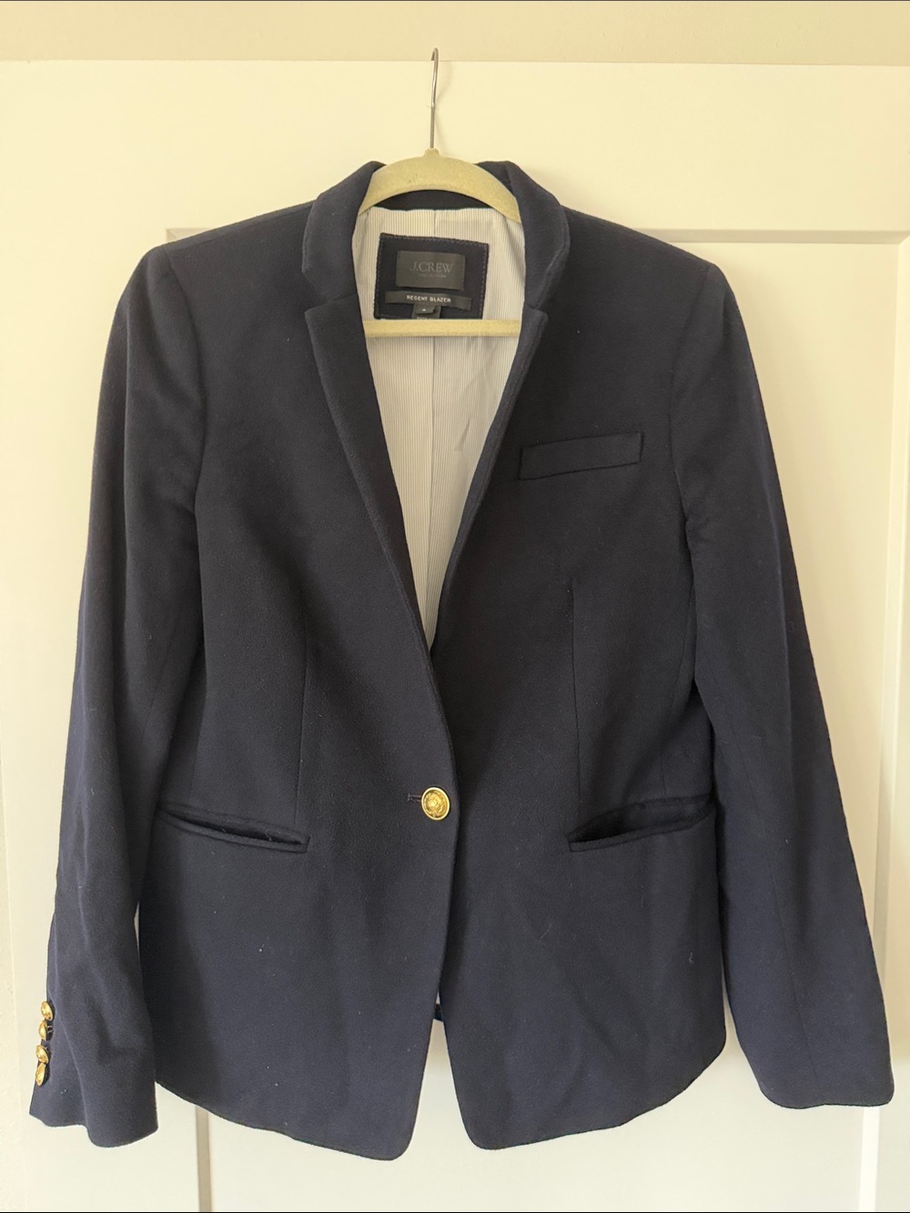 J. Crew Navy Single-Button Blazer with Gold Buttons